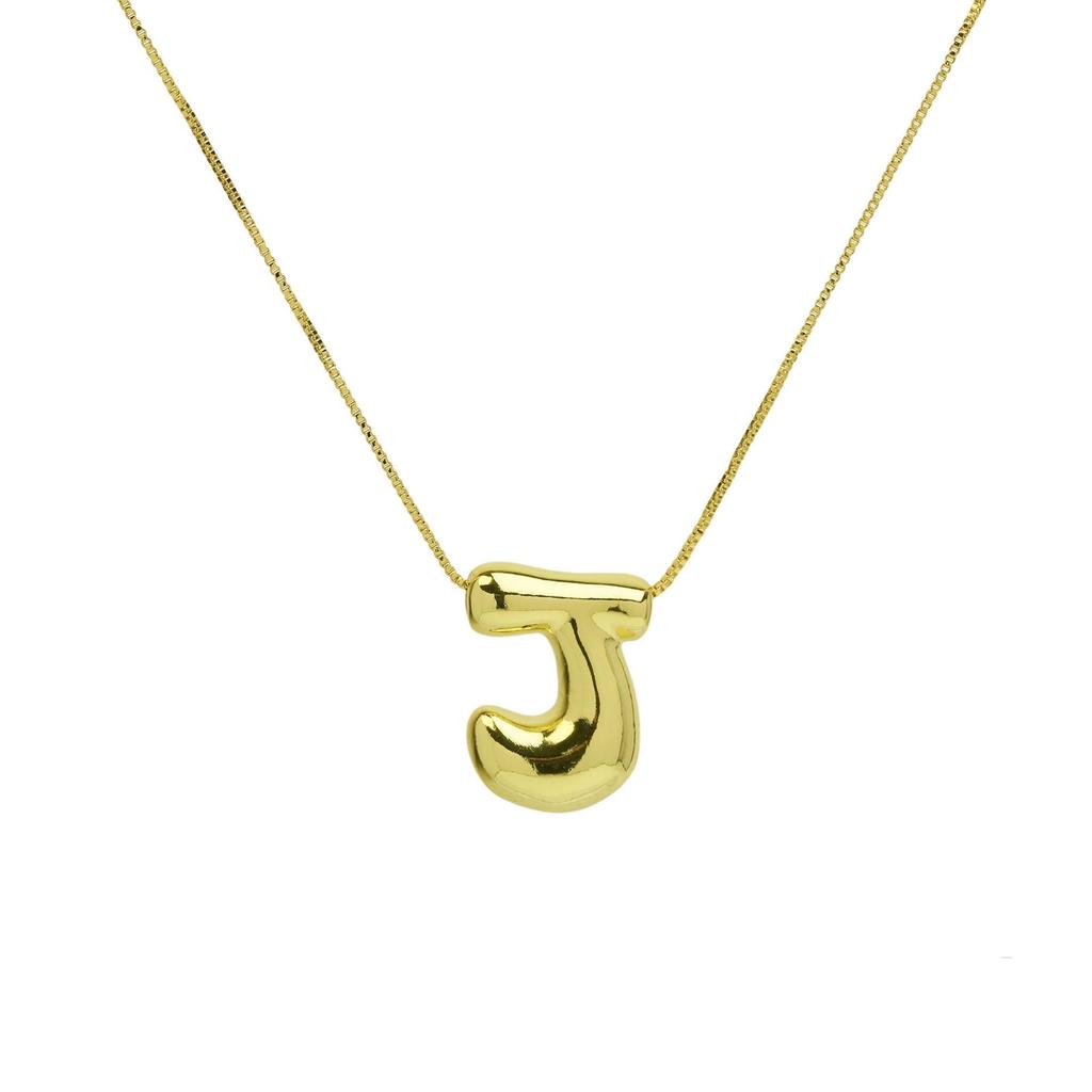 18K Gold Plated Copper Balloon Bubble Chubby Alphabet Pendant Necklace