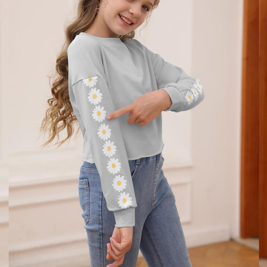 Kids Crop Tops Girls Long Sleeve Tee Shirts Cute Pinted Fashion Sweatshirt Pullover Top