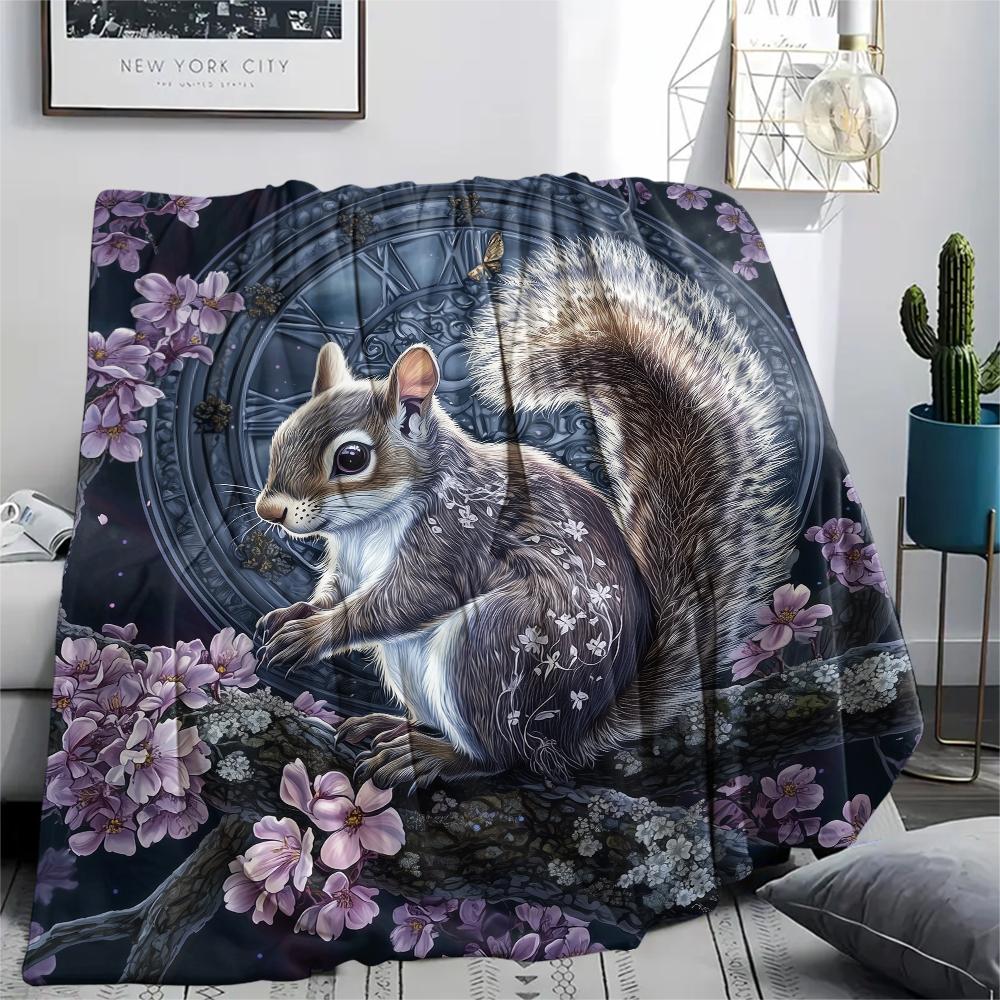Ardilla, Manta de Franela con Patrón, Alta calidad Cómoda para Todas las Estaciones, Decoración del Hogar, Calidez y Comodidad, Perfecta para Regalos.