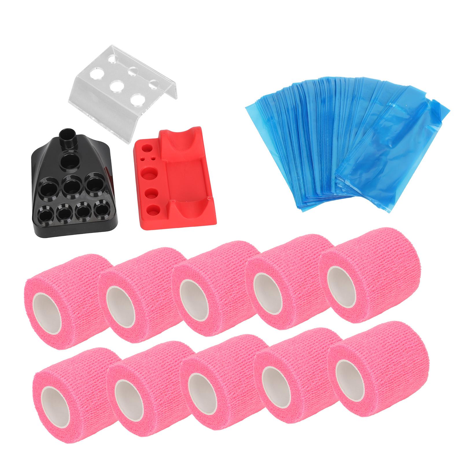 

10pcs Tattoo Pen Elastic Bandage 200pcs Blue Tattoo Machine Pen Covers 3pcs Tattoo Ink Cup Holder Color Rack