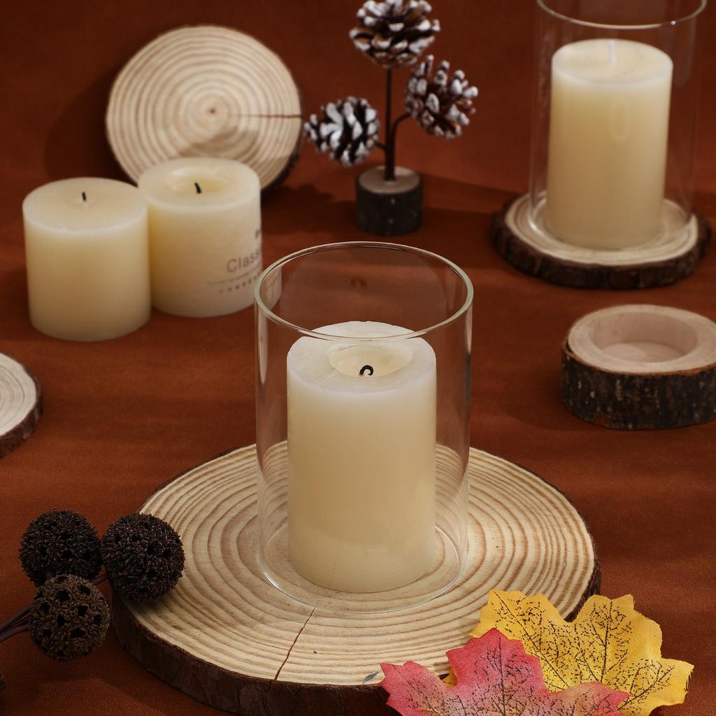 Premium Clear Glass Cylinder Cover Open Ended Tube Shade for Tall Pillar Candles Home Decor Romantic Warm Ambience