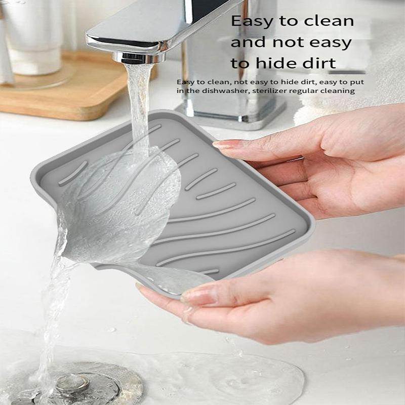 Grey/Black Silicone Soap Box Self Draining Tray No Drilling Drainage Rack Bathroom Kitchen Drainage Soap Box Anti Slip Sink Tray