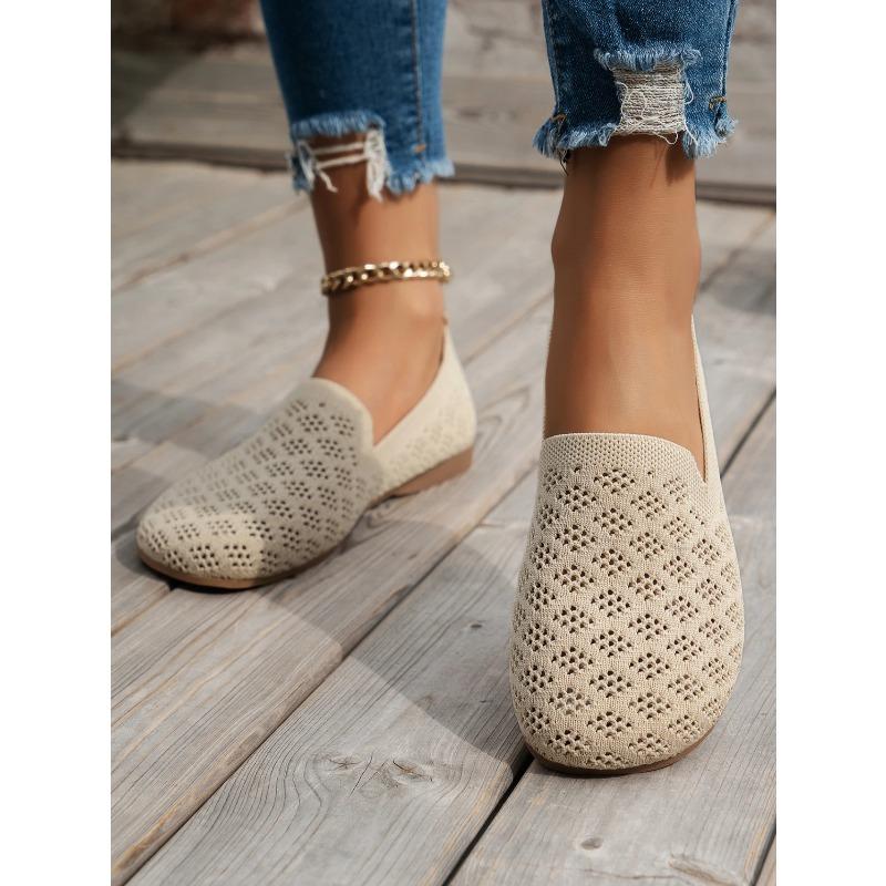 Scarpe Comode Traspiranti a Maglia Lavorata a Maglia con Punta Tonda Piatte Slip-on