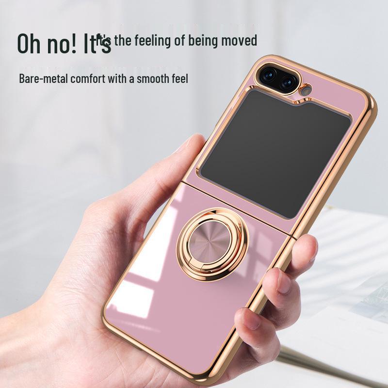 Samsung Z Flip7 Foldable Phone Case: Electroplated Magnetic Stand & Finger Ring Protective Cover