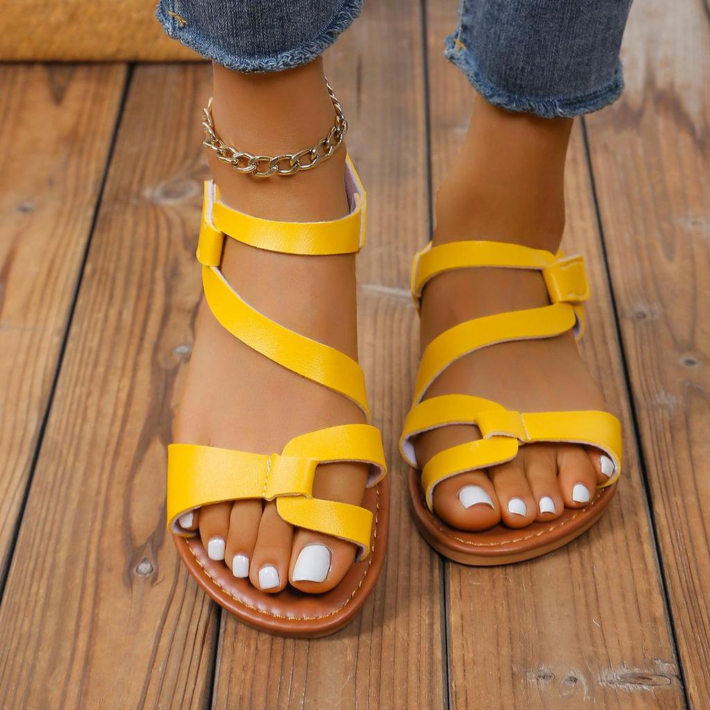 Sandali bassi da donna con velcro color block, antiscivolo, casual da spiaggia, sandali con tacco basso
