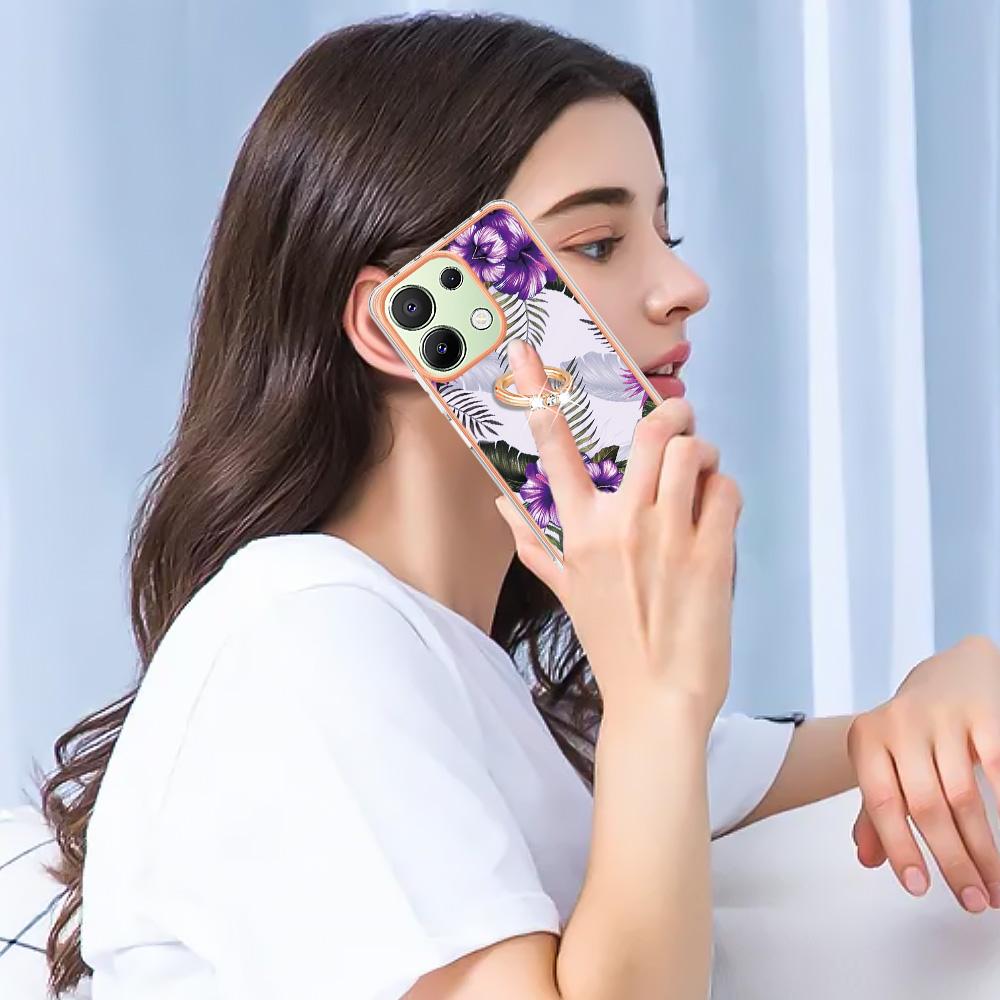 For Xiaomi Redmi Note 13 4G Case with Ring Kickstand IMD Marble Pattern TPU Back Cover