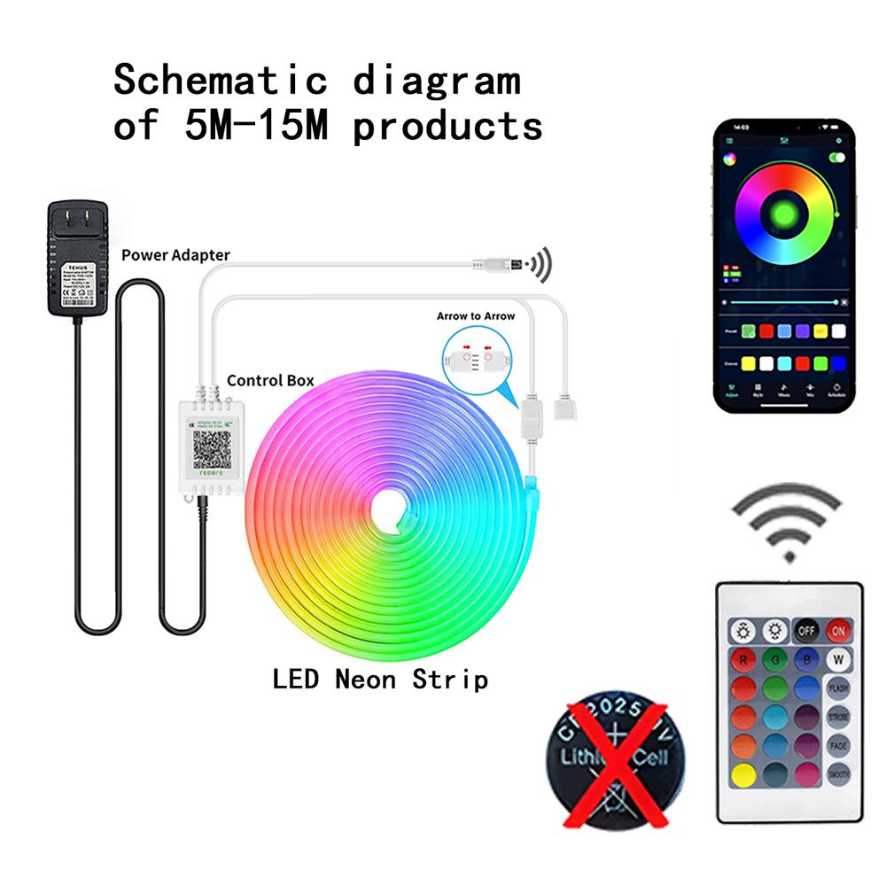 

RGB Неоновая светодиодная лента Неоновые веревочные огни USB 5V Лампа Умное приложение Dream Color Водонепроницаемые DIY Неоновые декоративные ленты для домашнего освещения US Plug&5M
