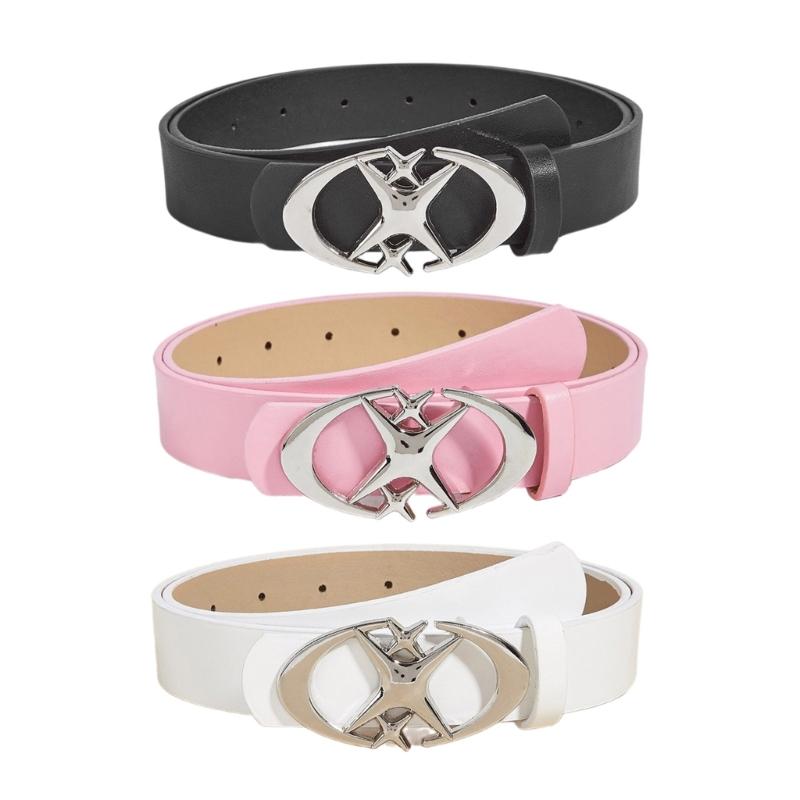 Vintage PU Belt for Women Star Buckle Belt Lady Narrow Waistband Aesthetic Waist Belt for Girl Jeans Shorts Dress Belt