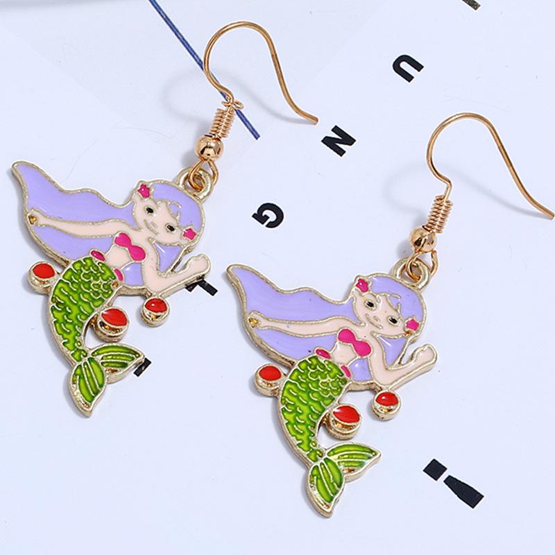 Colorful Mermaid Earrings: Cute Animal Drip Oil Studs for Women