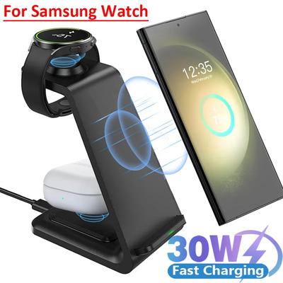 30W Bezprzewodowa Ładowarka Podróżna 3 w 1 Dla Samsung Galaxy S24 S23 Ultra Watch 6/5/4 Active 1 2 Buds 2 Pro/Pro Stacja Szybkiego Ładowania