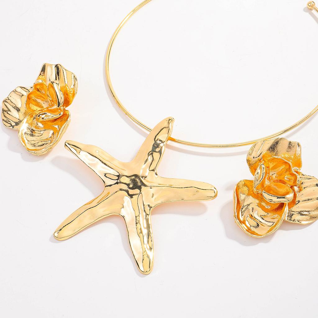 Fashion Starfish Collar Earrings Set Fashion Trend Petal Earrings Exaggerated European and American Personality Necklace Earrings Women