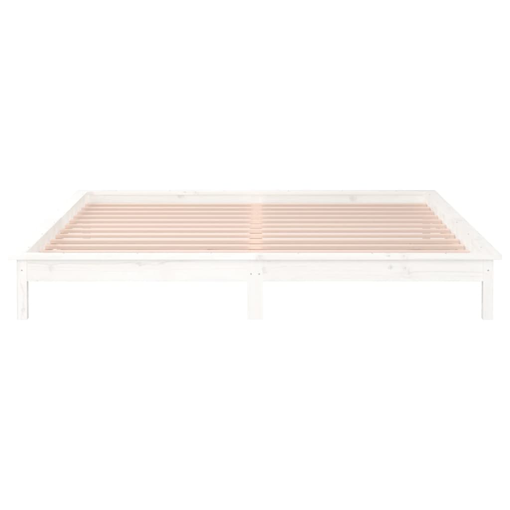 Vidaxl Rama Łóżka Z Led, Biała, 135X190 Cm, Podwójna, Lite Drewno