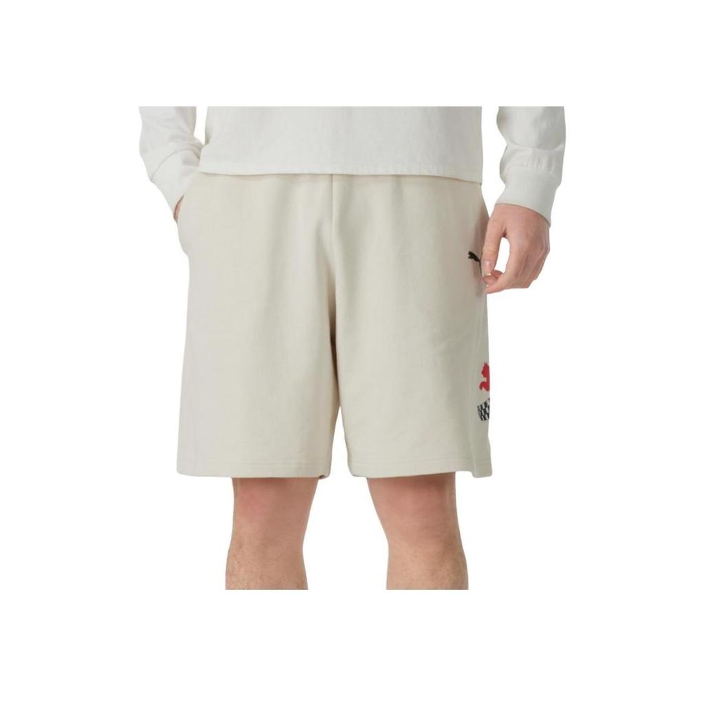 Puma Men's Off White Drawstring Sweat Shorts With Logo And Side Pockets Casual Sportswear 633079-87