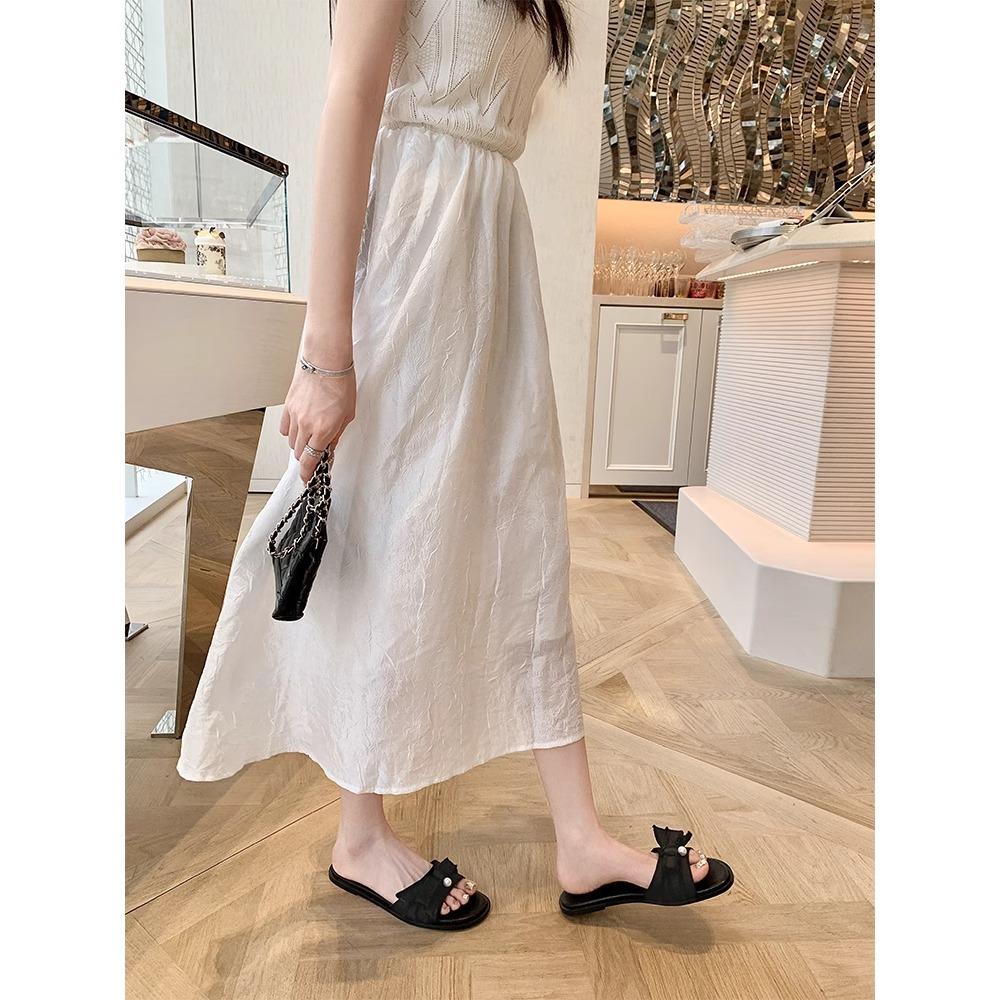 

Sheepskin pearl bow holiday flat slippers women s cool slippers wear new 35 чёрный