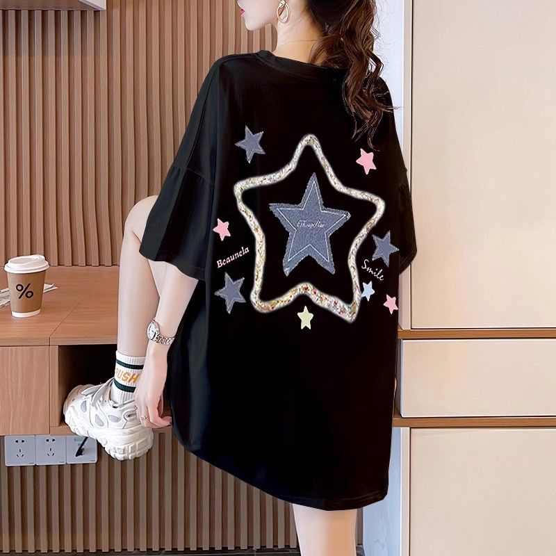 Women Summer Plus Size Star Pattern Print T-shirts Casual Loose Short-sleeved Top Oversized Tshirts