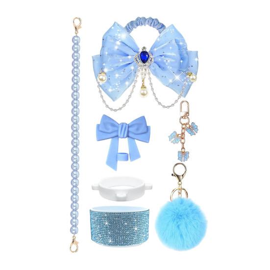 1 Set Tassenmanschette Funkelnde Strasssteine Imitierte Perlen Schleifen-Dekor Tassenzubehör mit Silikon-Bodenprotektor