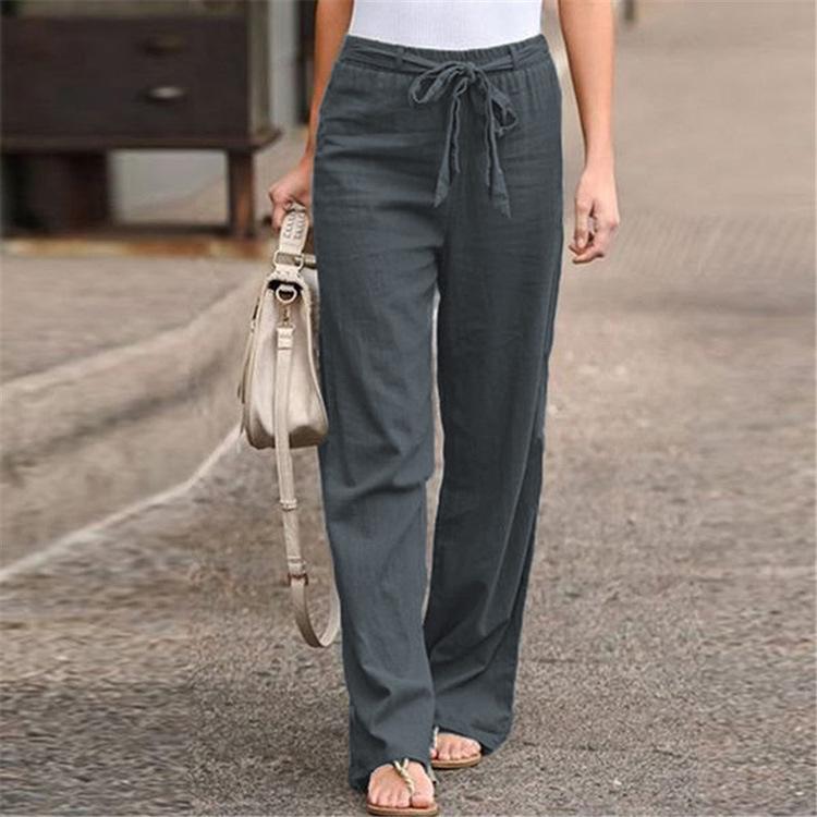 

Summer 2024 Women s Cotton Linen Wide-Leg Pants: Solid Color, Elastic Waist, Lace-Up, Loose, Long Fit 3X-Large