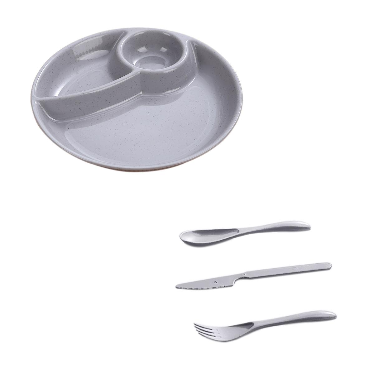 

Круглая разделенная салатная тарелка со столовыми приборами, безопасная для микроволновой печи, обеденная тарелка с 3 отделениями, пластиковая обеденная тарелка, кухонная столовая посуда