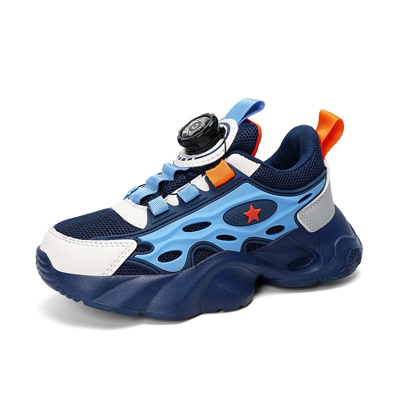 8866 students children's rotating buckle running shoes low-top leather mesh sports shoes boys middle school children elementary school running shoes