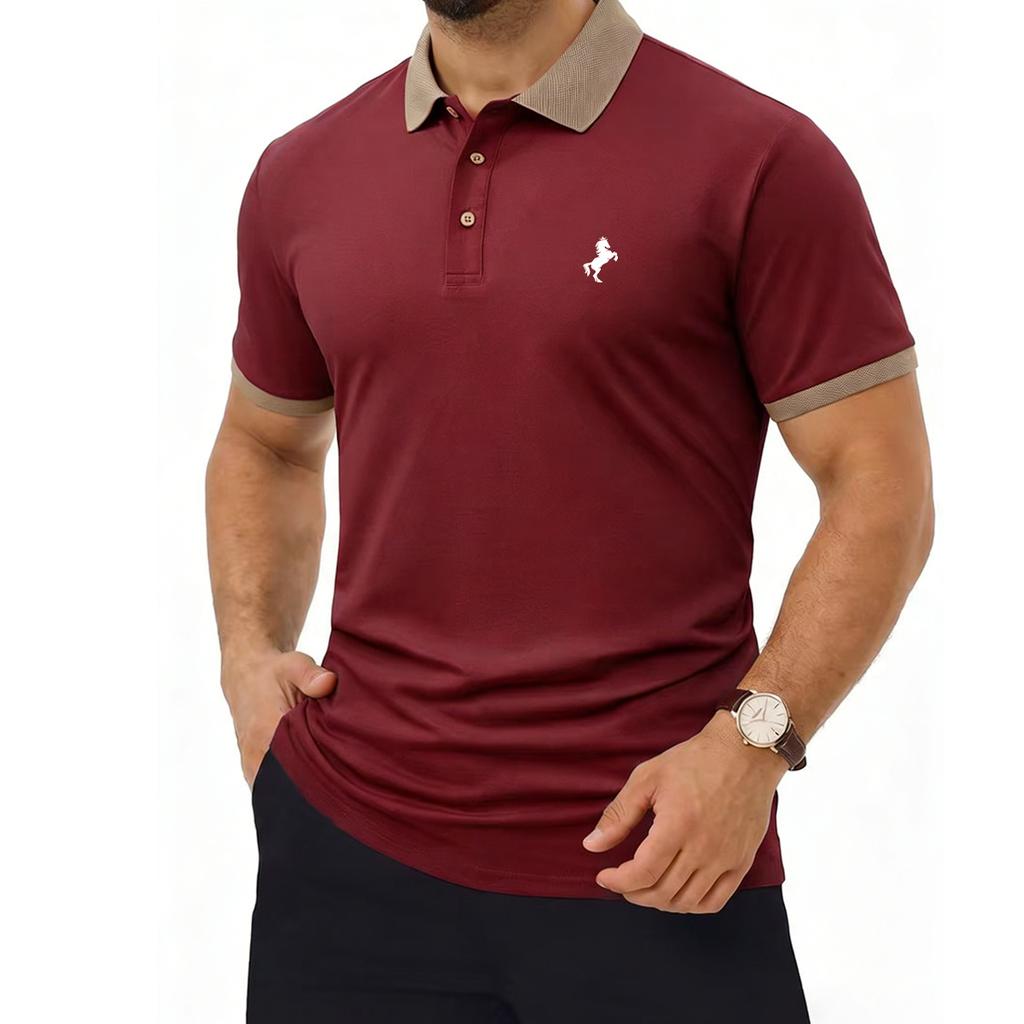 Men's Casual Polo Shirt,3Button Contrast-Color Collar, Breathable and Moisture-Wicking—a Versatile Short-Sleeve Essential for Work and Travel