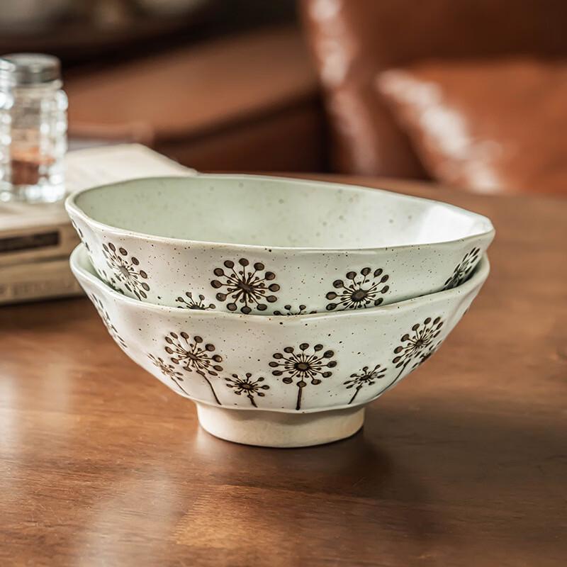 Retro Dandelion Ceramic Noodle Bowl