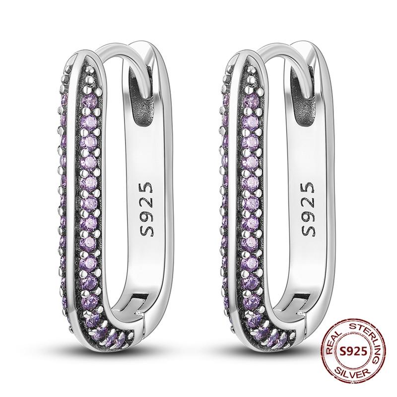 Purple Zircon Hoop Earrings 925 Silver U-shaped Liquid Metal Love Heart Fashion Earrings For Women Jewelry