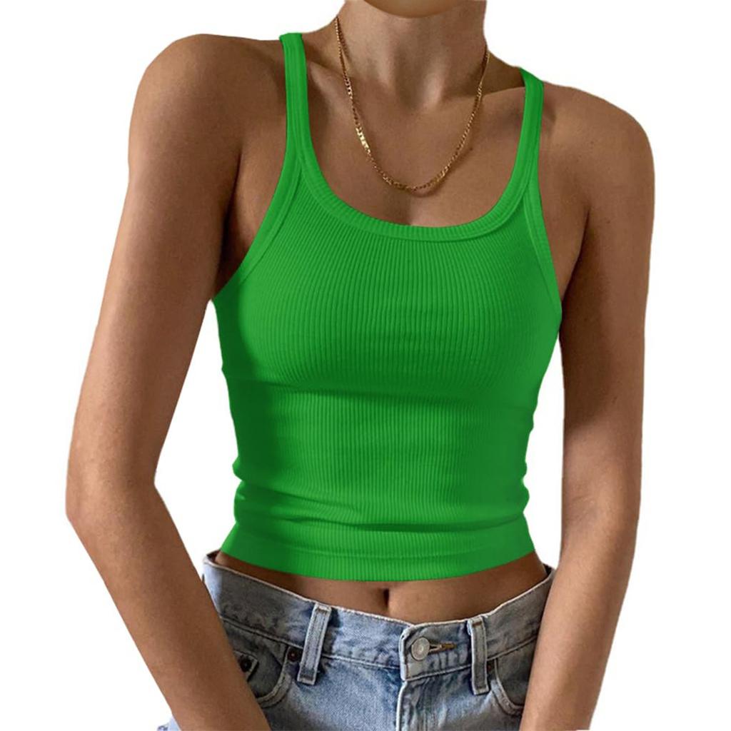 Women's Fashion Casual T-shirt Round Neck Vest Slim Bottom Solid Color Tops