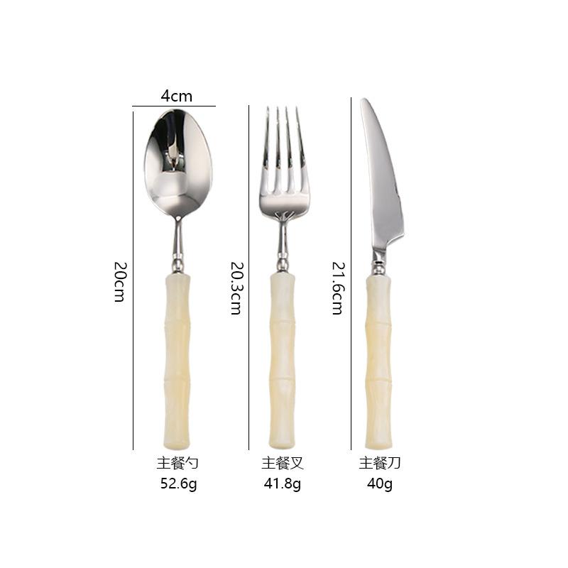 Acrylic bamboo 304 stainless steel tableware set, steak knife, fork, spoon dinnerware set 1pc/5-piece set