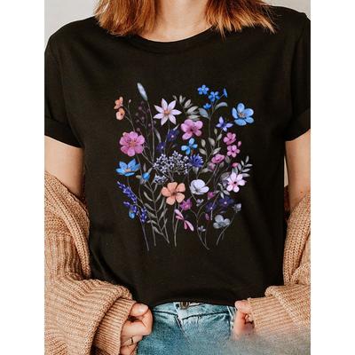 European Sizes Print T-shirt, Short Sleeve Crew Neck Casual Top for Summer & Spring, Women's Clothing