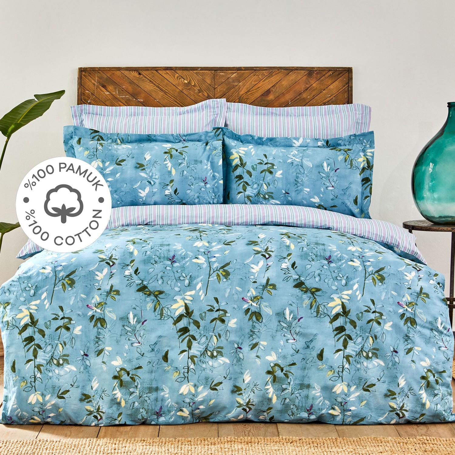 

Karaca Home Orville Blue 100% хлопок двойной резиновый льняной пододеяльник комплект