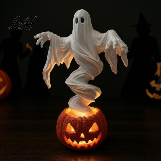 Halloween Ghost Pumpkin Decor Swirling Yard Lamp Lighted Spooky Statue Warm LED Outdoor Collectible Haunted House Ornament Decor Fall Autumn Garden