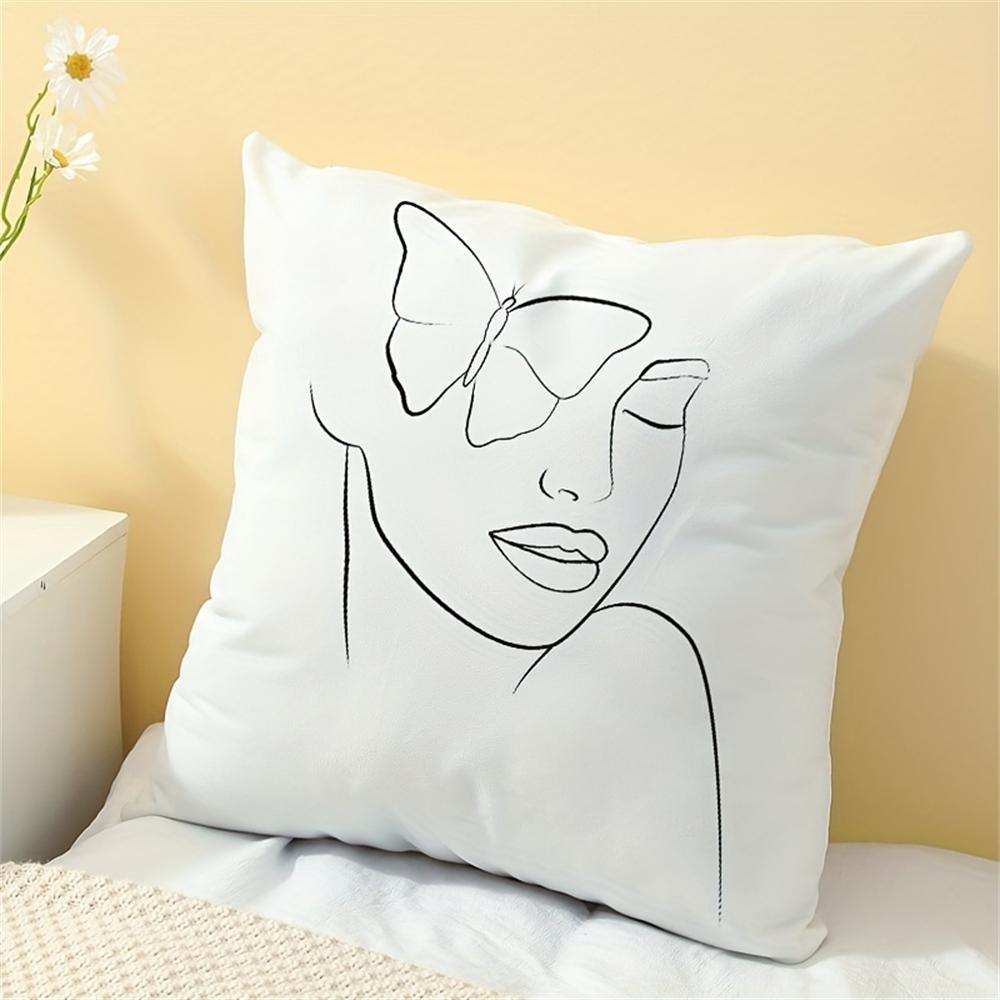 Abstract facial line pattern pillowcase, suitable for living room, bedroom, decoration (without pillow core)