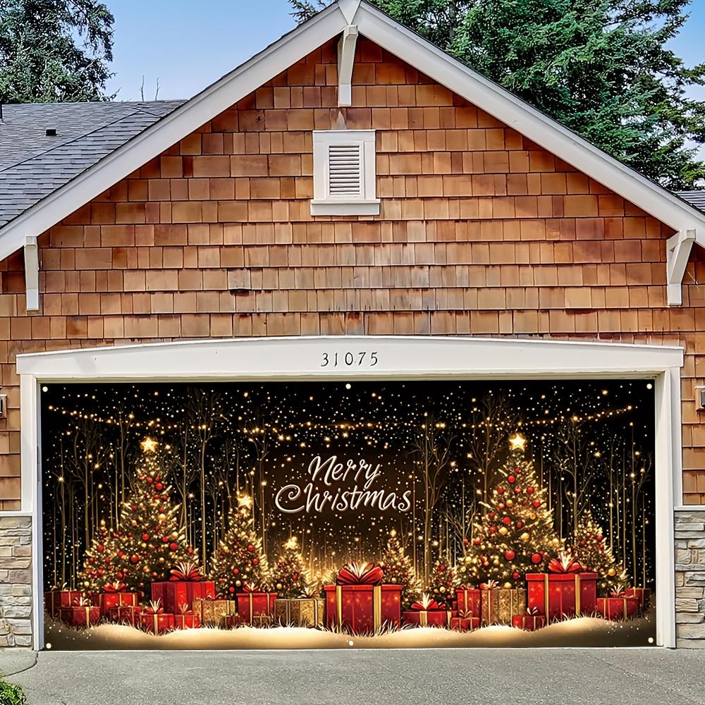 1pc Christmas Garage Door Banner - Polyester Holiday Background with Christmas Tree and Gift Box Design, for Indoor/outdoor Use