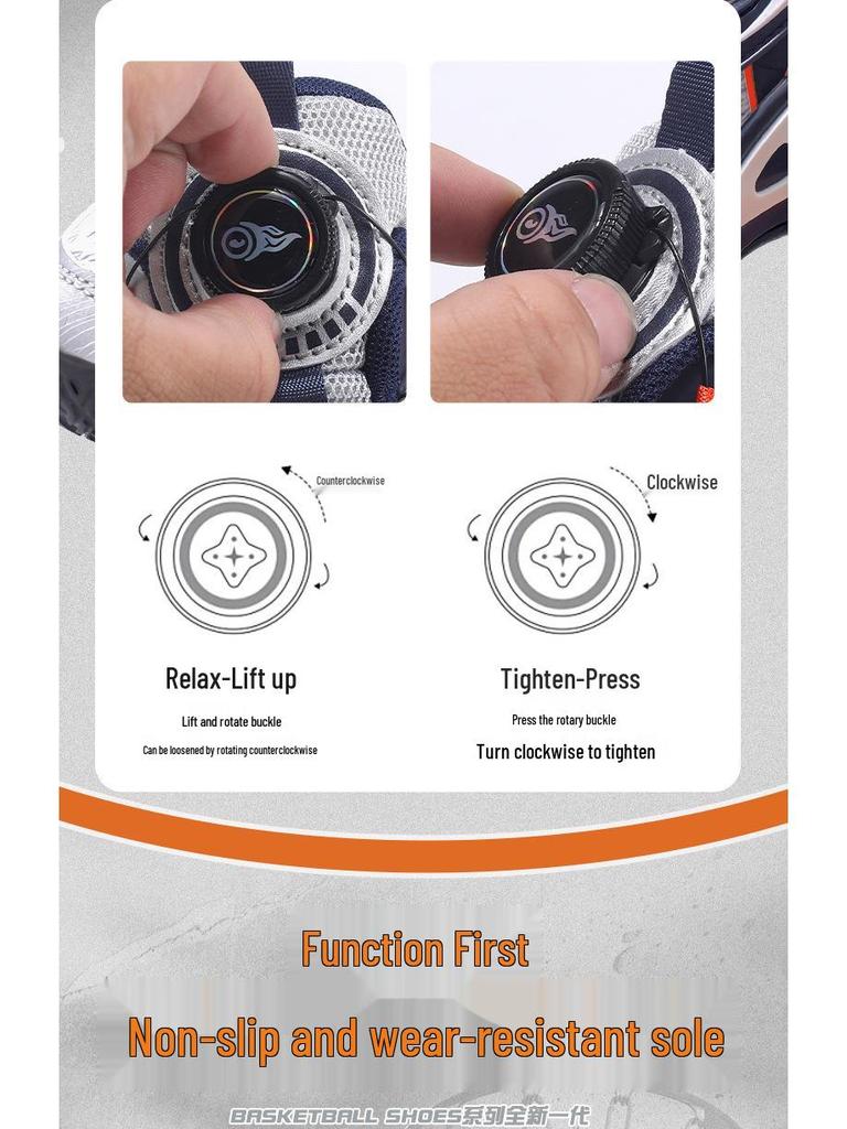 Boys' Waterproof Leather Basketball Shoes with Anti-Slip Sole and Rotating Button for Autumn and Winter