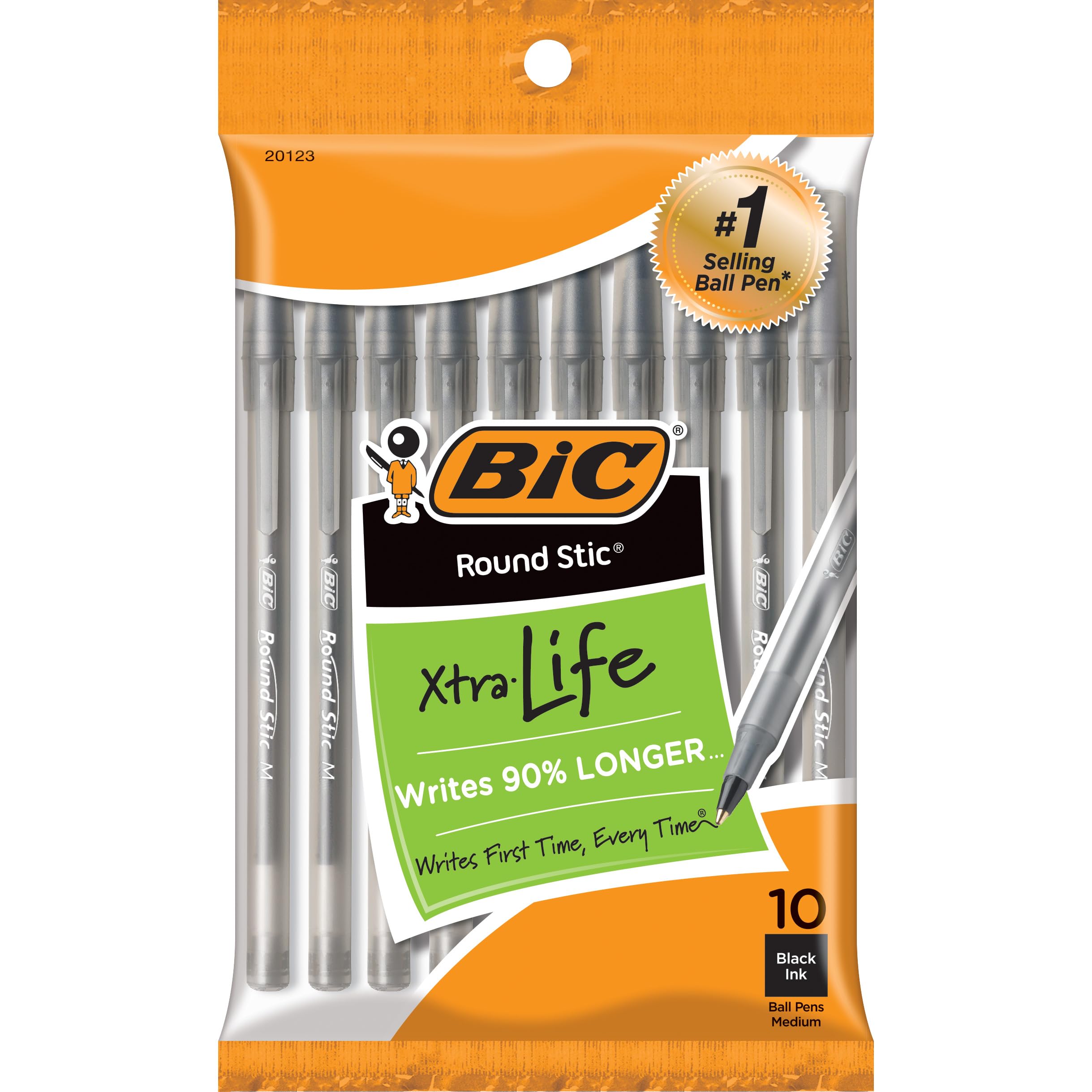 

BIC Round Stick Ballpoint Medium 10 Count Long-Life Pen, Point,