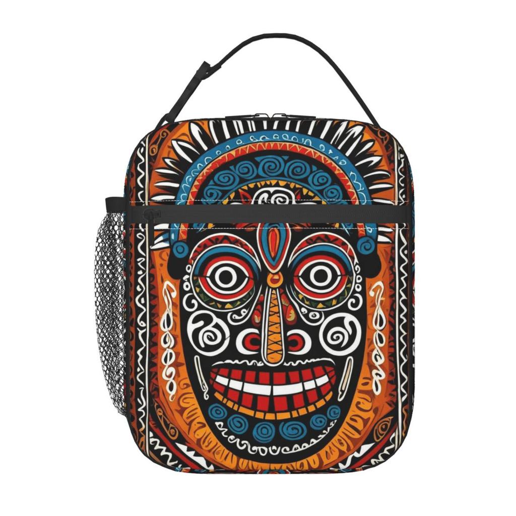 Bronze Cartoon Tribal Face Insulated Lunch Bag for Women Children Leakproof Food Boxes Thermal Lunch Box Tote
