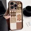 Rhombus Splicing Bear Is Suitable for iPhone17pormax Mobile Phone Case 14/13 Simple 12 Cartoon 15 Autumn and Winter Models X