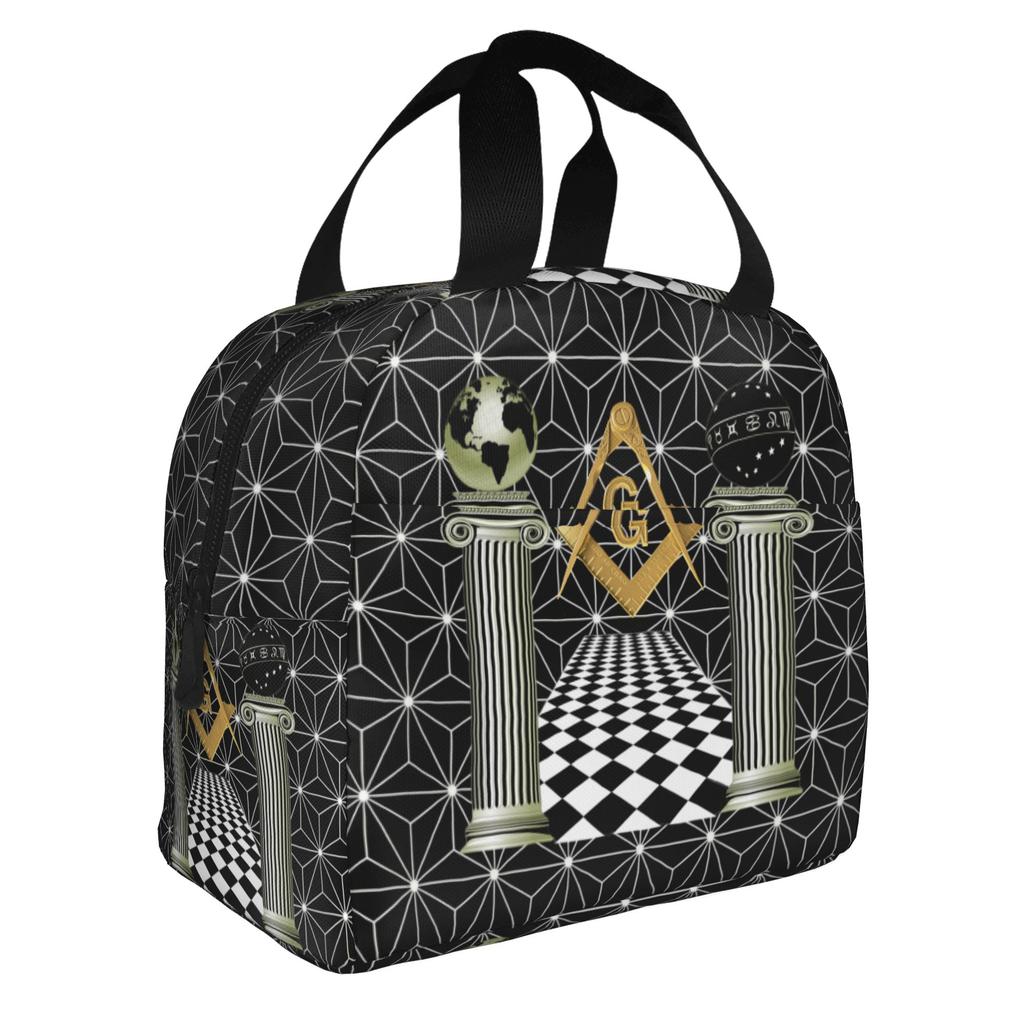 Freemasonry Symbol Lunch Bag Women Masonic Mason Freemason Thermal Cooler Insulated Lunch Box for Adult Office