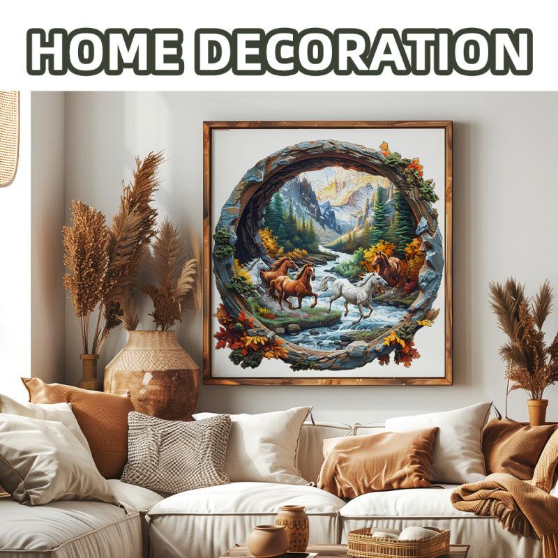 Horse Running In The Cave Wooden Puzzle Irregular Small Animal Pieces Flat Wooden Puzzle