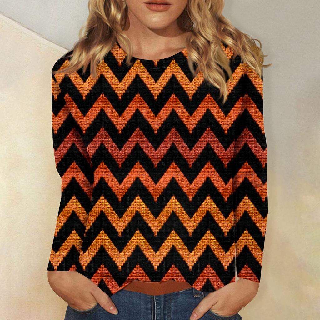 Women's Long-sleeved Loose-necked Halloween Print Casual Top, Suitable for Holiday Parties