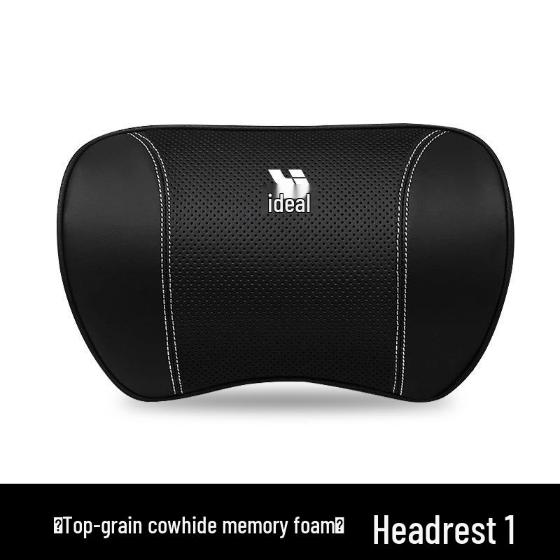 Genuine Leather Car Interior Set: Headrest & Lumbar Support Cushion Single Pack