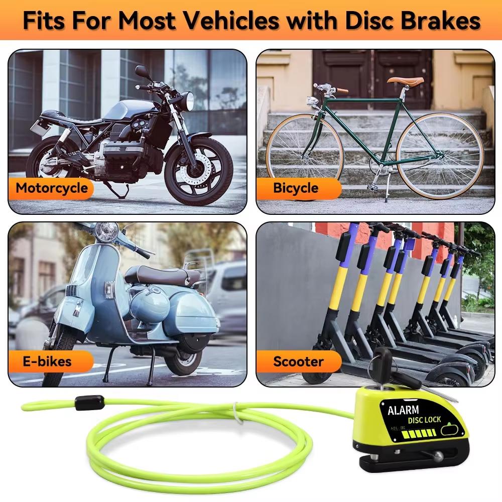 1.2M Yellow Disc Lock Reminder Cable Lock Anti-Theft Rope Alarm Disc Lock Spring Cable Security Reminder for Motorcycle