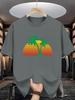 Unisex White Tee Retro Sunset Palm Tree Tropical Beach Graphic Print Crew Neck Short Sleeve Summer Casual Male Cotton Street Top