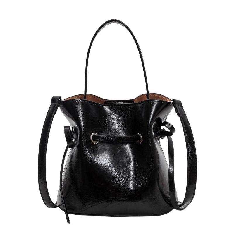 Compact Handbag In Soft Silver Leather For Women Ballet Style Bucket Bag With Bow Elegant Crossbody Bag New Fashion