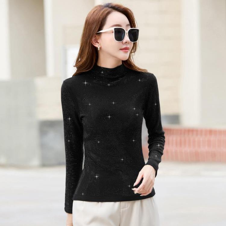 Women Slim Warm Half Turtleneck Long Sleeve T Shirt Korean Style Autumn Winter Top S чёрный