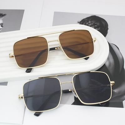 Fashion Metal Sunglasses Outdoor Men'S Square Double Beam Large Frame Driving Sunglasses Women