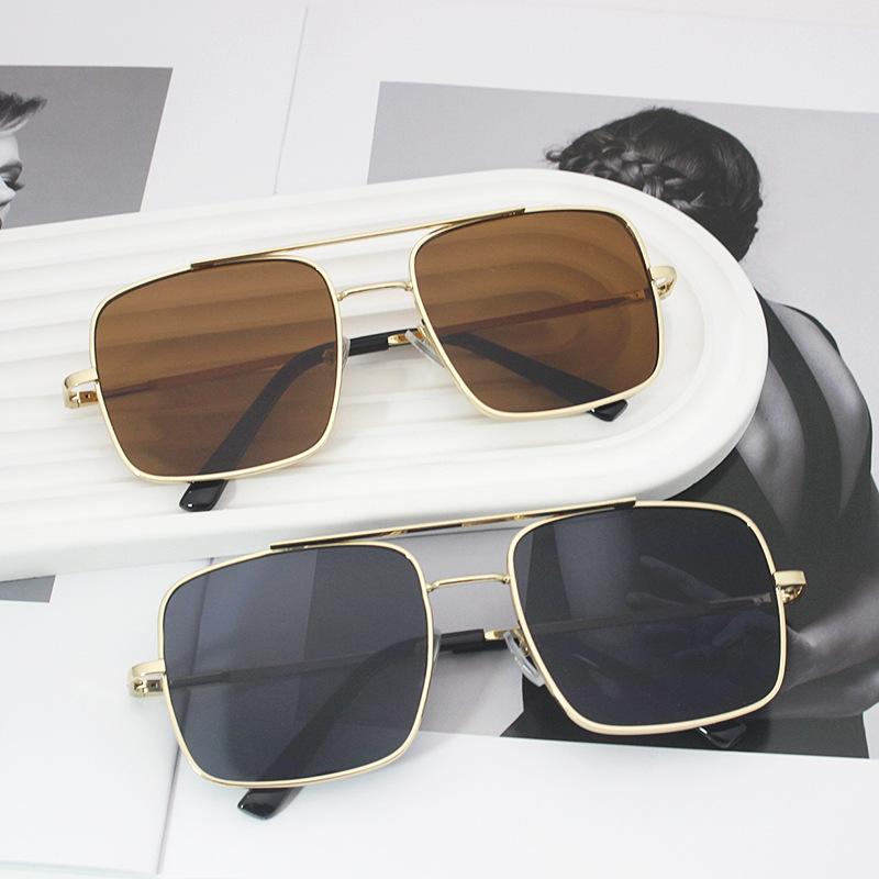 Fashion Metal Sunglasses Outdoor Men'S Square Double Beam Large Frame Driving Sunglasses Women