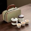 Suet Jade White Porcelain Travel Tea Set, One Pot and Three Cups, Outdoor Portable Express Cup, Company Event Souvenir