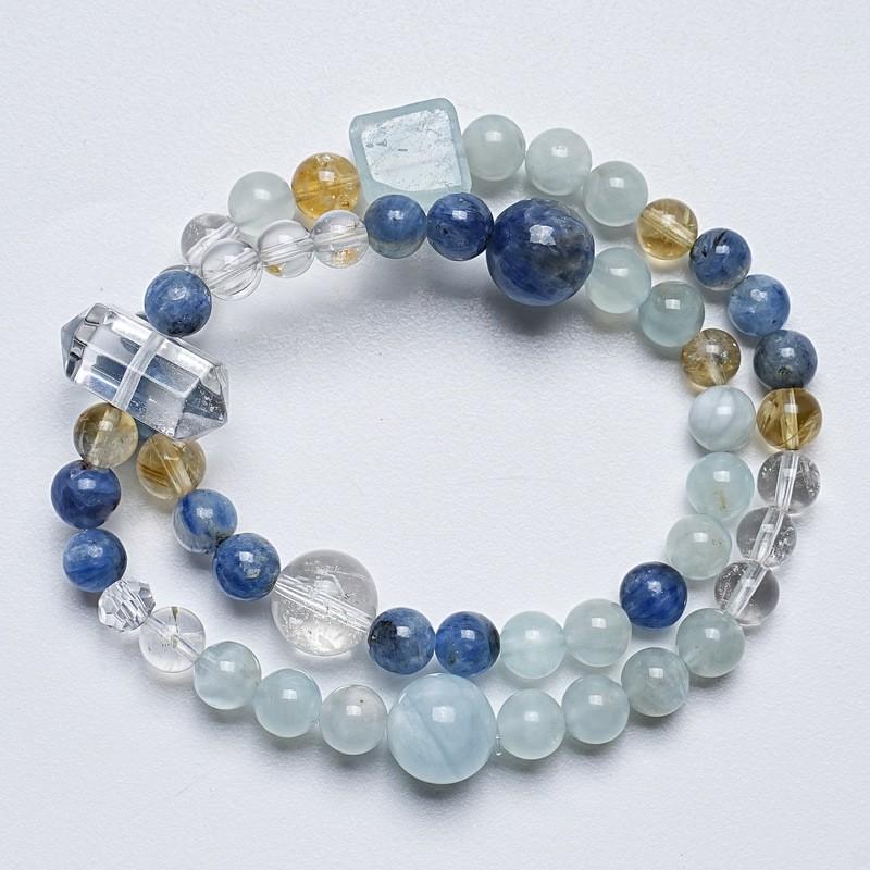 Natural Blue Apatite Aquamarine Crystal Beaded Bracelet Women 14mm Round Beads Adjustable Fit 15-16cm