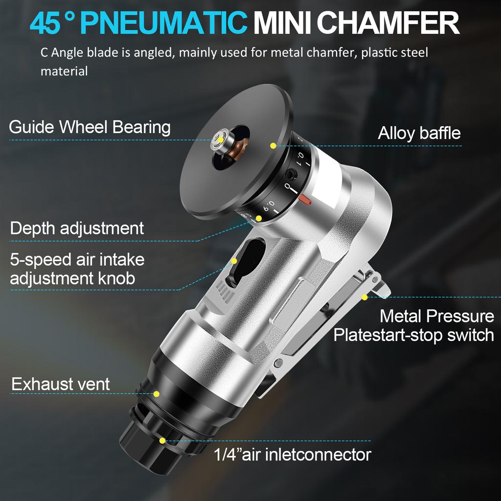 45° Mini Pneumatic Chamfering Machine 30000 RPM Portable Arc Air Beveling Machine Metal Trimming Machine with 1/4 Inch Air